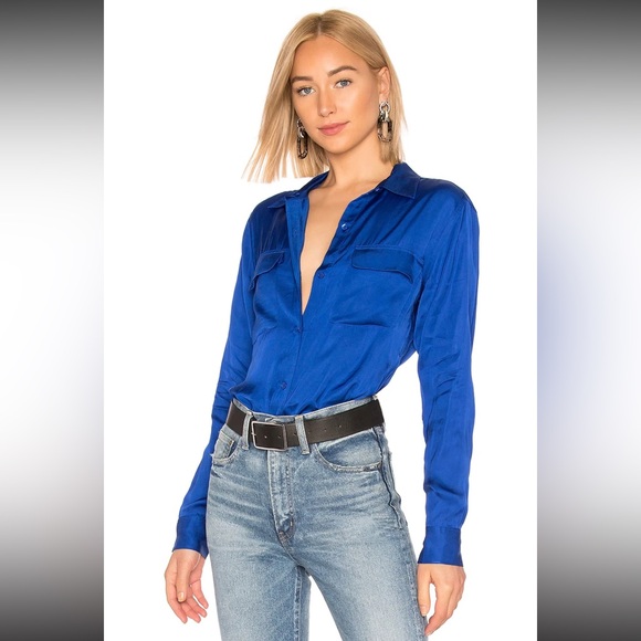 Equipment Signature Hyper Blue Satin Button Up Shirt - Picture 2 of 16